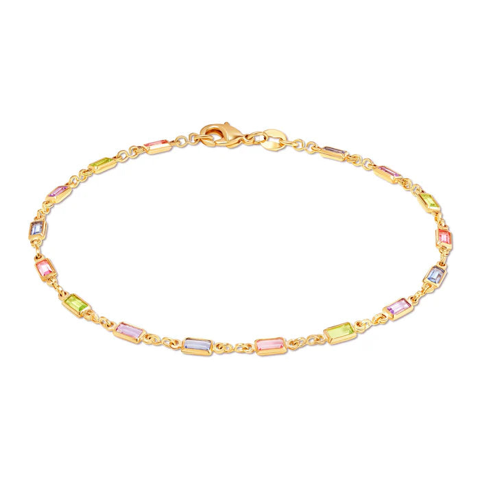 18K Gold Baguette Multi Stone Crystal Bracelet for Women- Made in Brazil