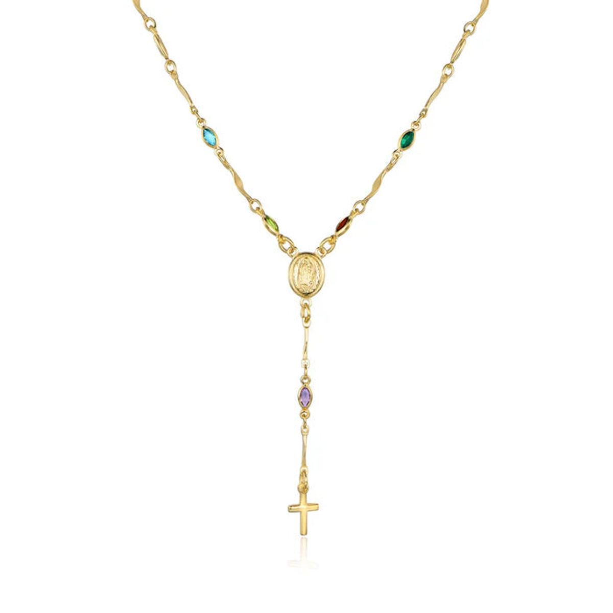 RMZ GOLD NYC 14K Gold Filled Multicolor Virgin Mary Rosary Necklace