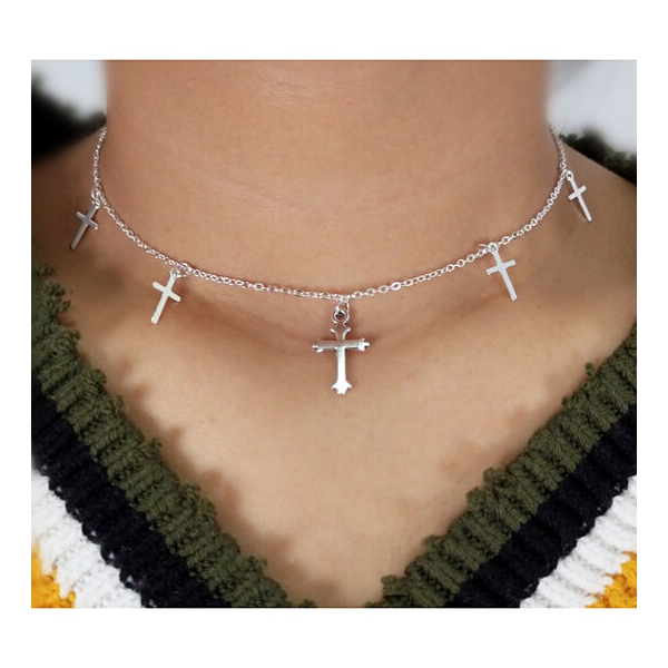 RMZ GOLD NYC Sterling Silver Plated Cross Lariat Necklace