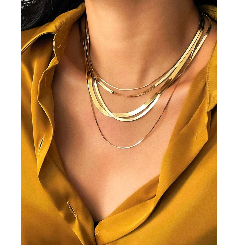 14K-Gold-Plated Solid 925 Sterling Silver 5MM Herringbone Chain Necklace