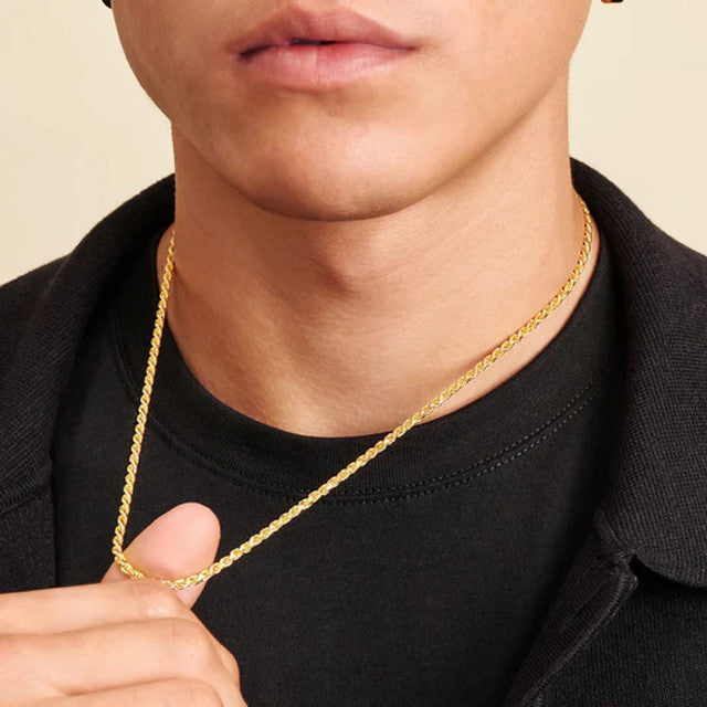 RMZ GOLD NYC Italian Gold Diamond Cut Rope Chain Necklace 2MM