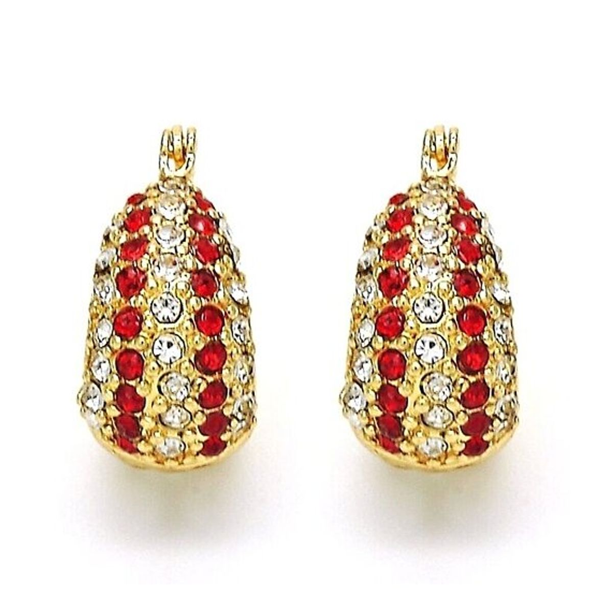 18K Gold-Filled High-Polish Red & White Crystal Earrings
