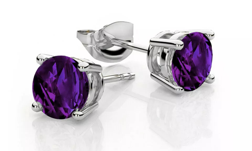 RMZ GOLD NYC 925 Sterling Silver 6mm Round Cut Amethyst Cubic Zirconia Stud Earrings Women's