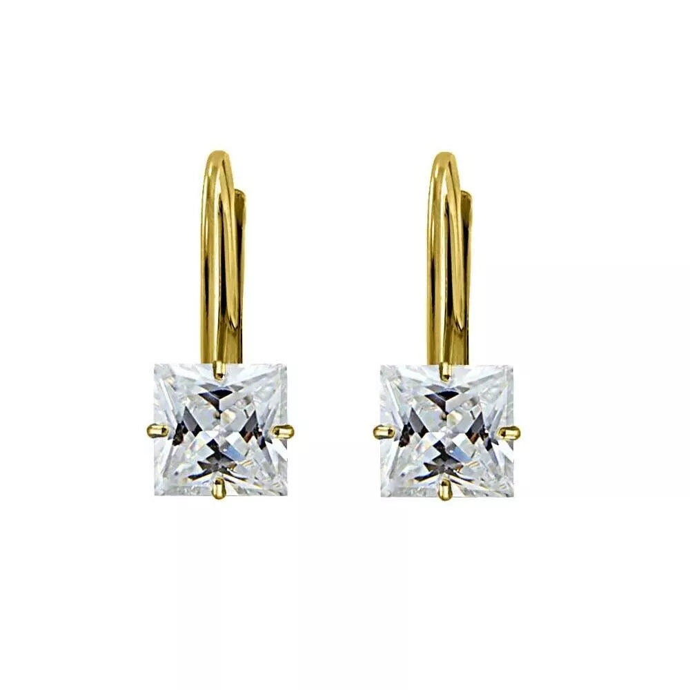 2.00CTTW 925 Sterling Silver Princess Cut CZ Gold Leverback Earrings For Women