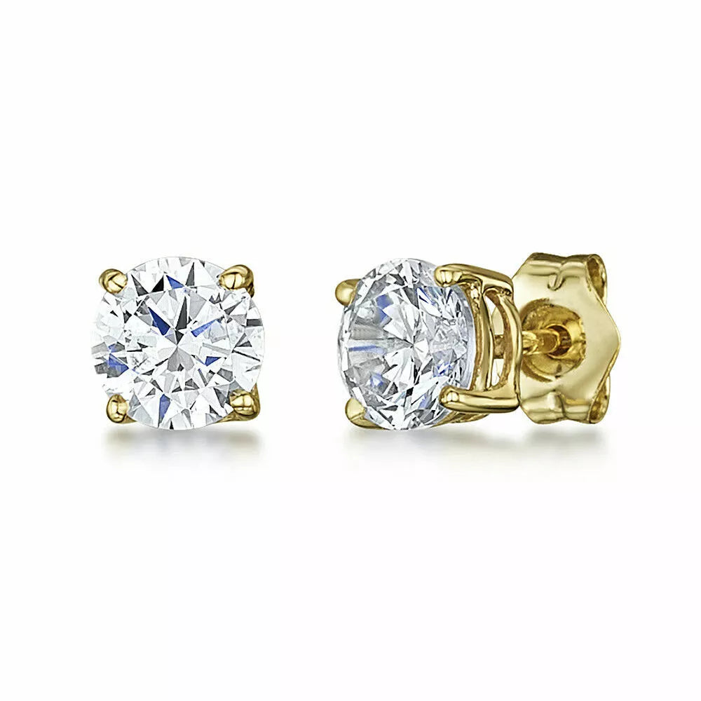 RMZ GOLD NYC Gold Sterling Silver Stud Earrings Cubic Zirconia Men Women 2PC Earrings Set