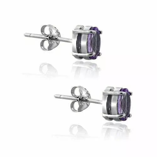 Women's 925 Sterling Silver Earrings Stud Amethyst Oval Purple Earring