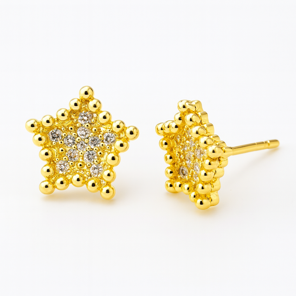 Gold Beaded Star Stud Earrings – Sparkling Crystal Star Earrings for Women