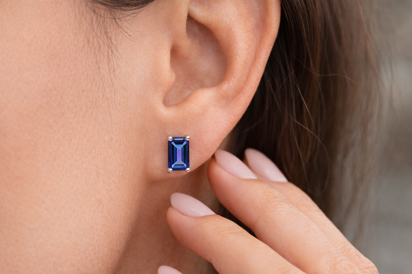 Emerald Cut Tanzanite 925 Sterling Silver Stud Earrings