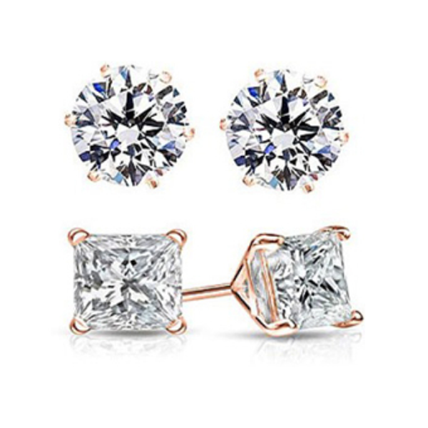 RMZ GOLD NYC Round- and Princess-Cut Rose Gold Stud Earrings (2-Pair)