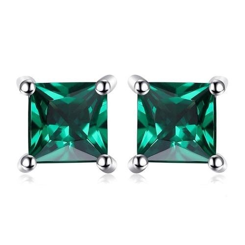 14K-White-Gold Plated Square Crystal Stud Earrings