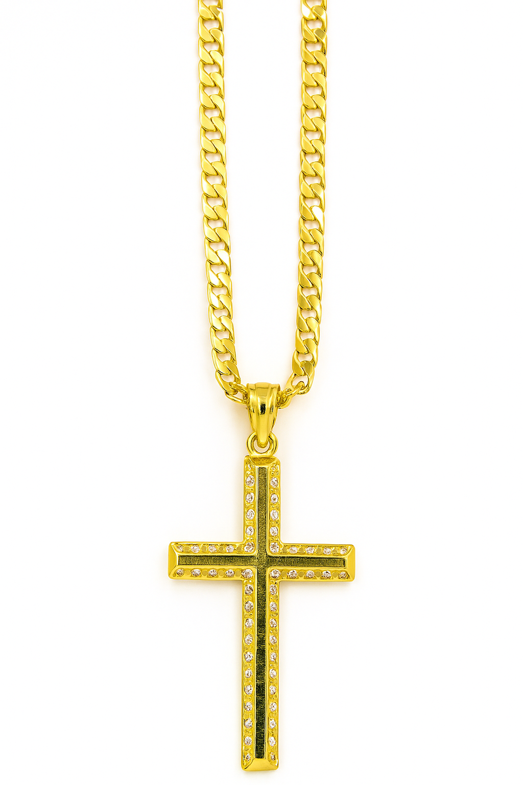 RMZ 18K Gold Plated Cross Pendant with 24" Cuban Chain – Modern Faith Jewelry for Men