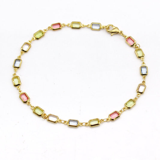 RMZ GOLD NYC 18K Gold-Filled High-Polish Multi-Color Crystal Baguette Anklet