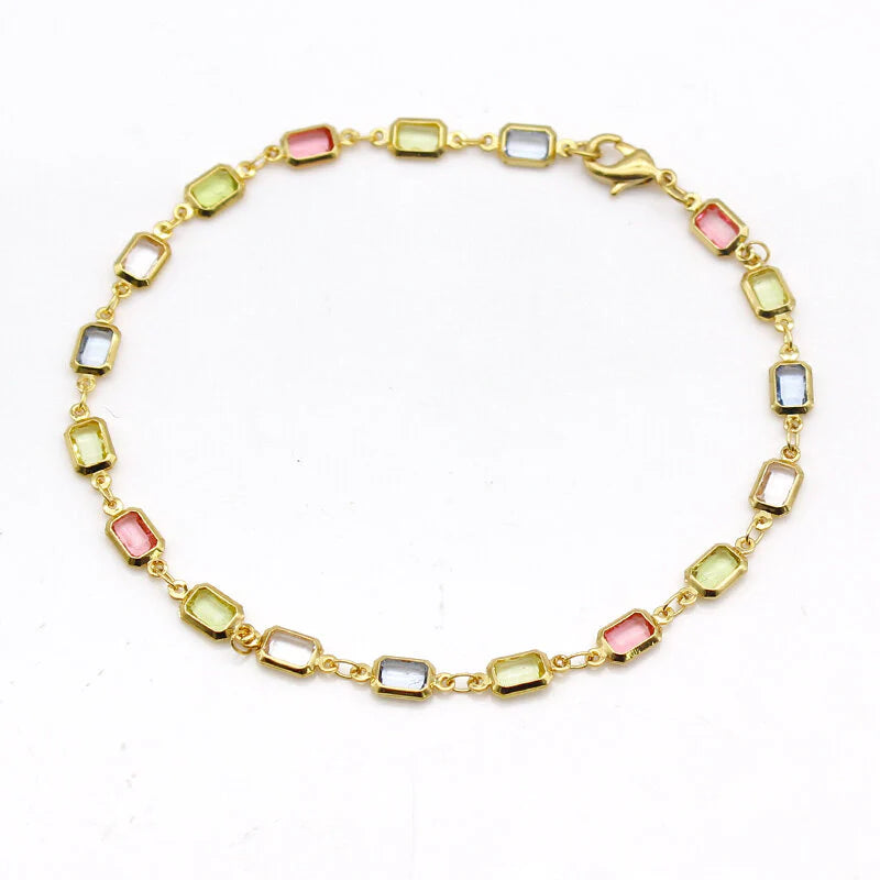 Summer Vibes Multicolor 18K Gold Filled Anklet – Colorful 10" Ankle Bracelet / 18 Unique Styles