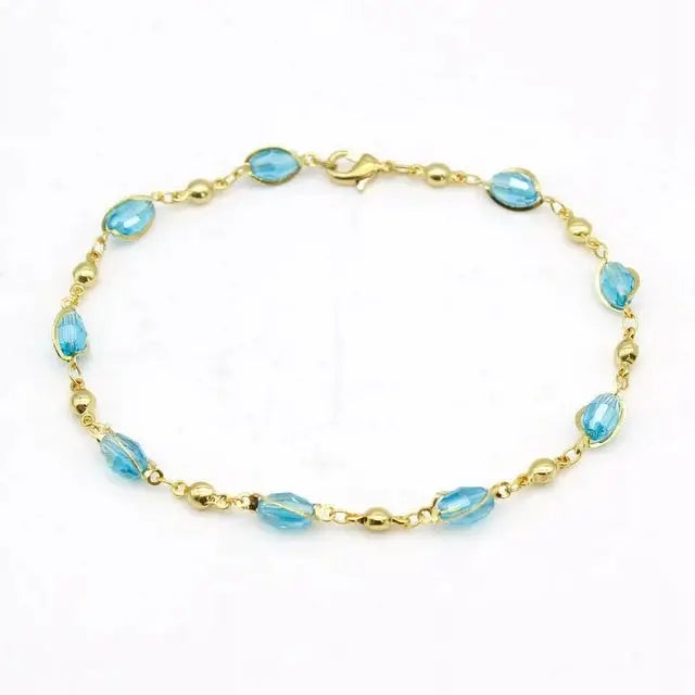 18K GOLD FILLED HIGH POLISH FINSH ANKLET HIGH POLISH FINISH MULTI COLOR BALL CRYSTAL ANKLE BRACELET