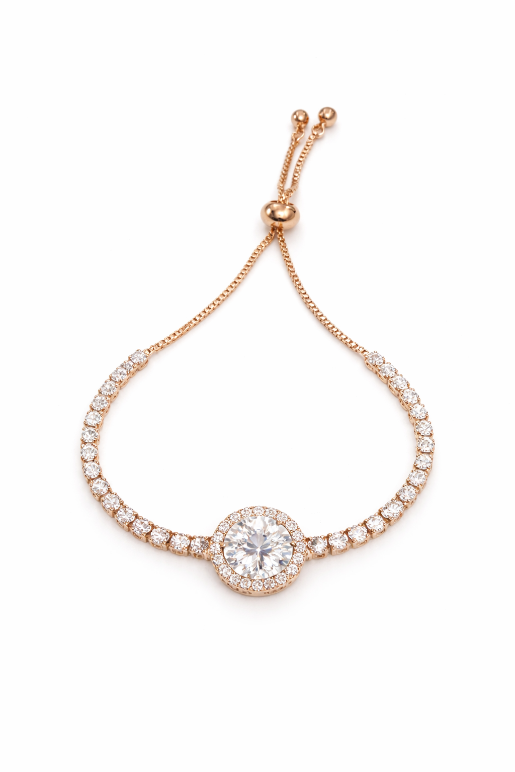 Adjustable Halo CZ 16mm Center stone Slider Bracelet – Up to 9"