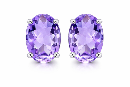 Women's 925 Sterling Silver 2.00CT Earrings Stud Amethyst Oval Purple Earring