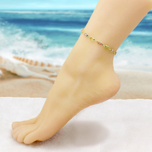 18K Gold-Filled High-Polish Multi-Color Crystal Baguette Anklet