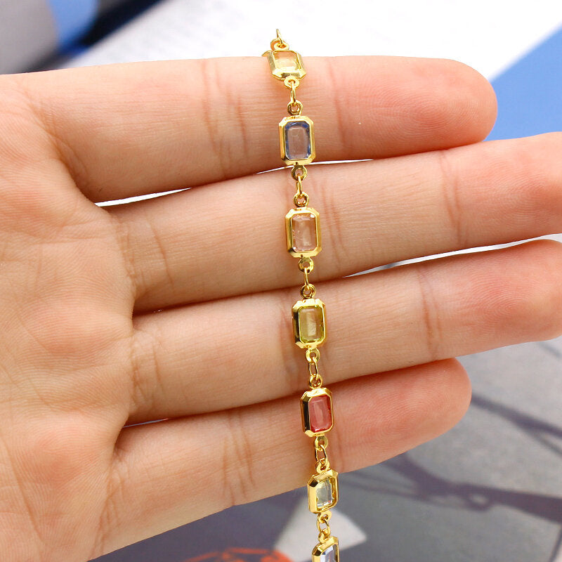 18K Gold-Filled High-Polish Multi-Color Crystal Baguette Anklet