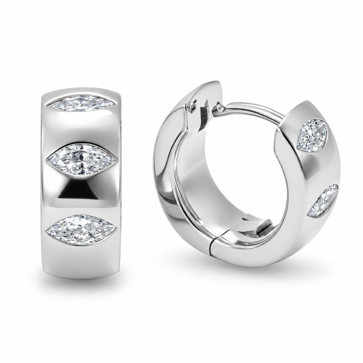 Marquise Moissanite Huggie Hoop Earrings