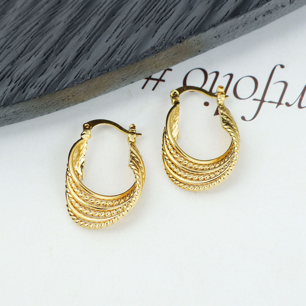 Gold 8 Liner Diamond Cut Hoop Earrings