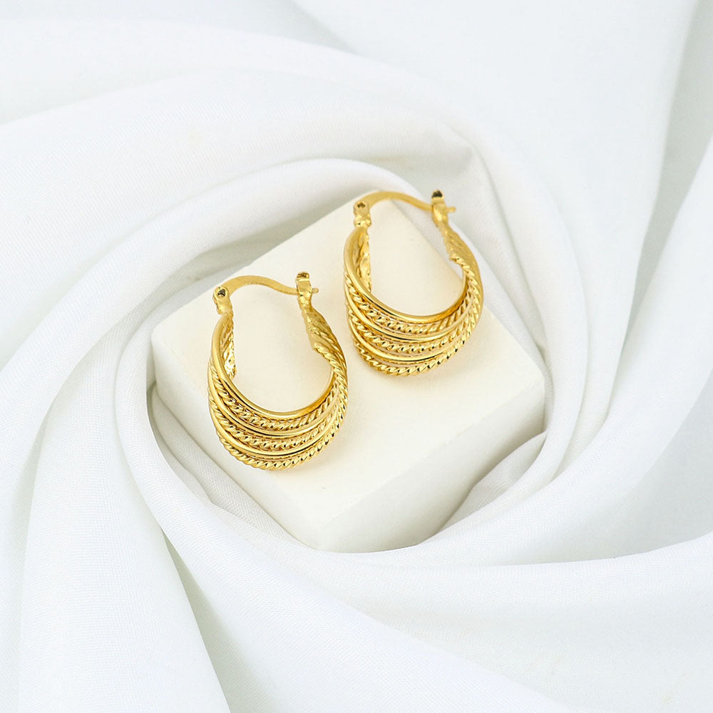 Gold 8 Liner Diamond Cut Hoop Earrings