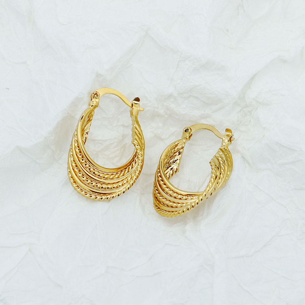 Gold 8 Liner Diamond Cut Hoop Earrings