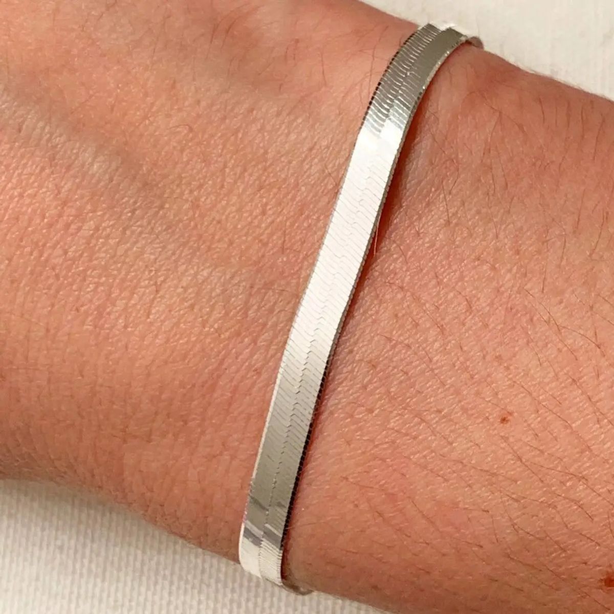 RMZ GOLD NYC 8-Inch Silver Plated Herringbone Bracelet