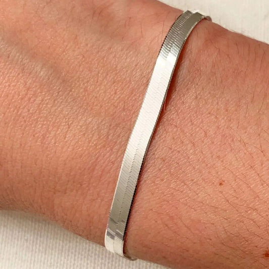 RMZ GOLD NYC 8-Inch Silver Plated Herringbone Bracelet