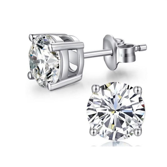 Unisex 10k White Gold 1/2 Ct Round Created White Sapphire Stud Earrings