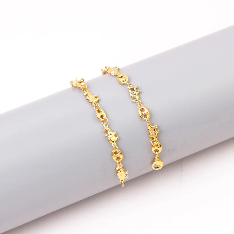 Gold Elephant Puffy Mariner Charm Bracelet – 7.5” 10” Lucky Elephant Link Chain