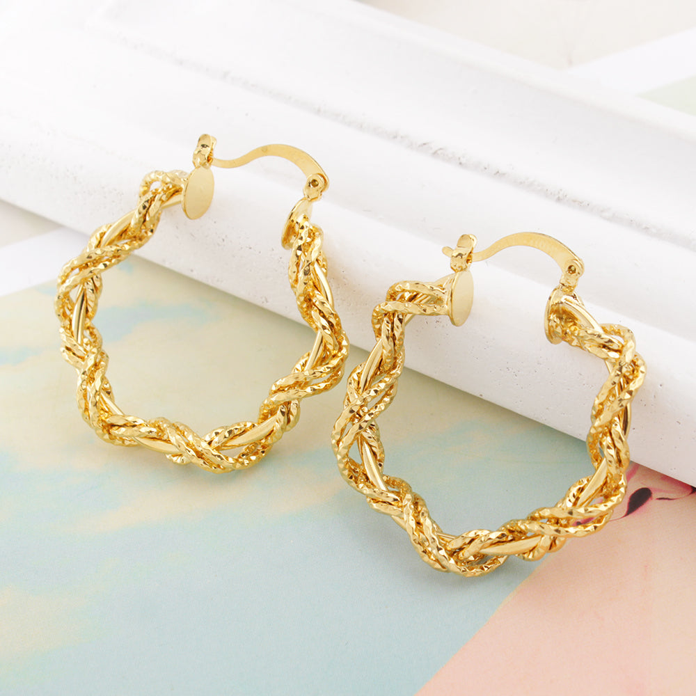 14K Gold Solid Star Love knot Hoop Earring