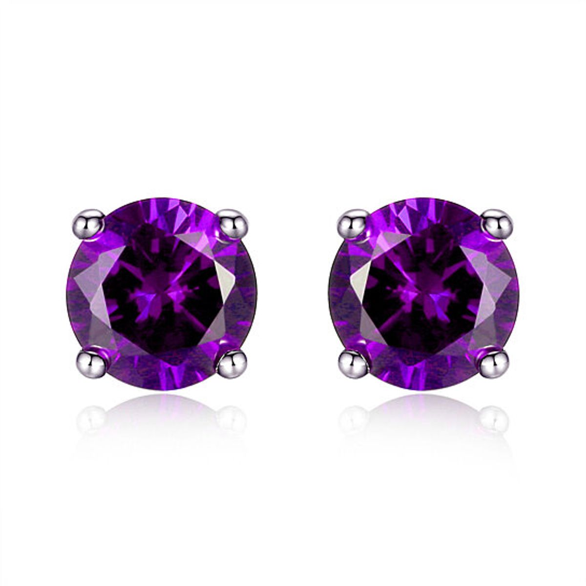 925 Sterling Silver 6mm Round-Cut Amethyst Stud Earrings