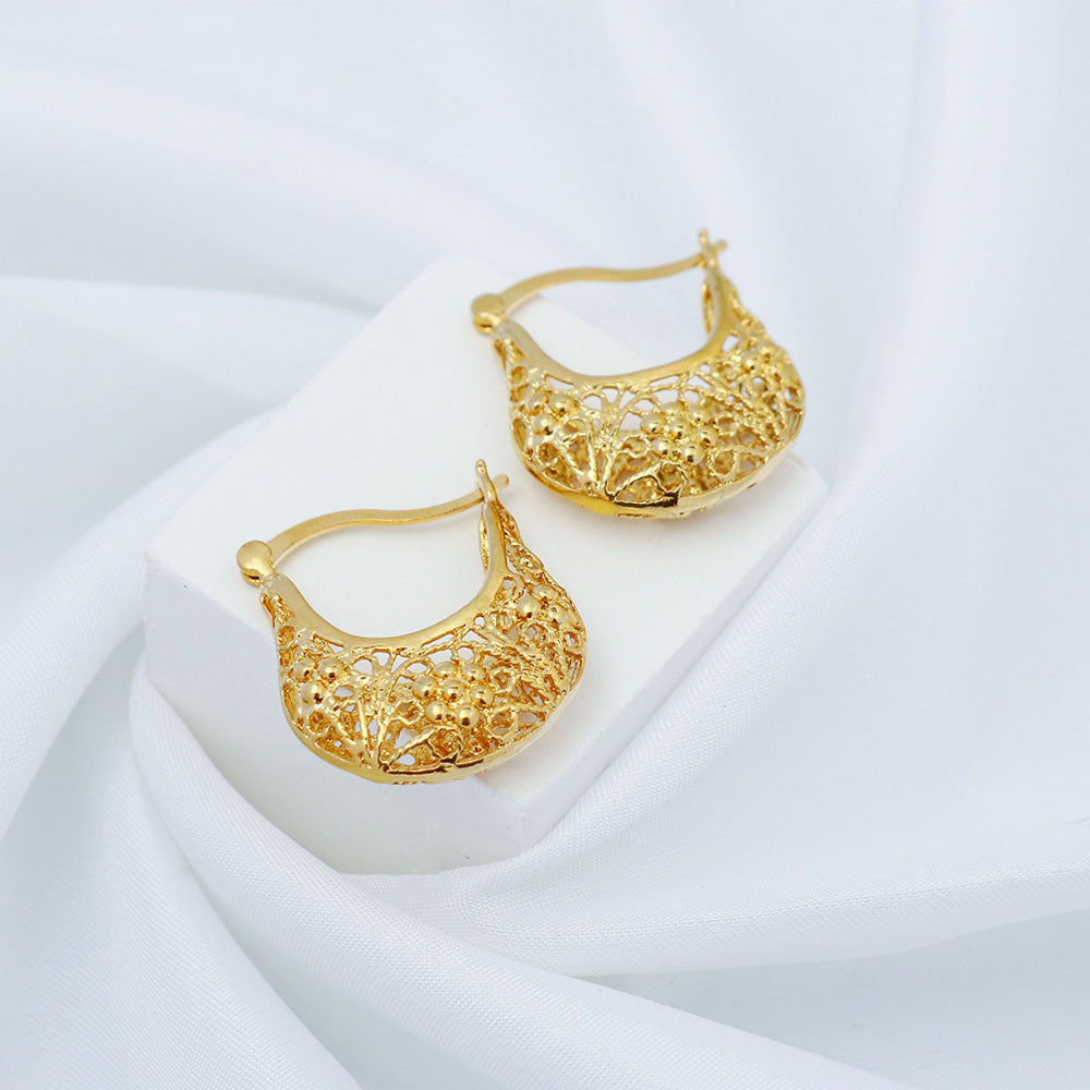 14K Gold Cute Filigree Hoop Earring