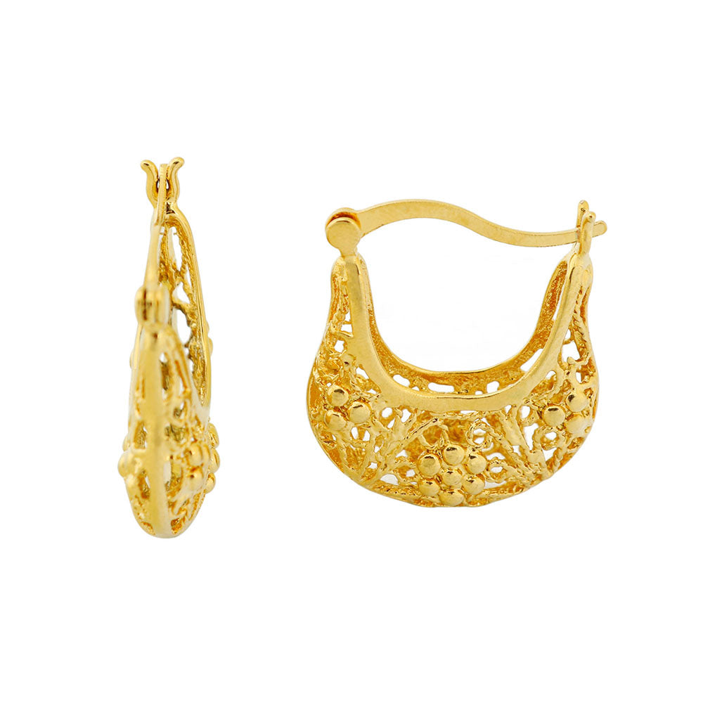 14K Gold Cute Filigree Hoop Earring