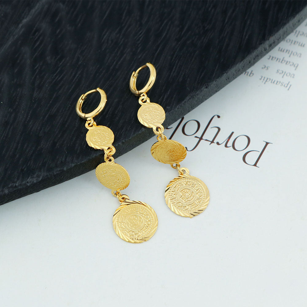 14K Yellow Gold Hanging Coin Earrings