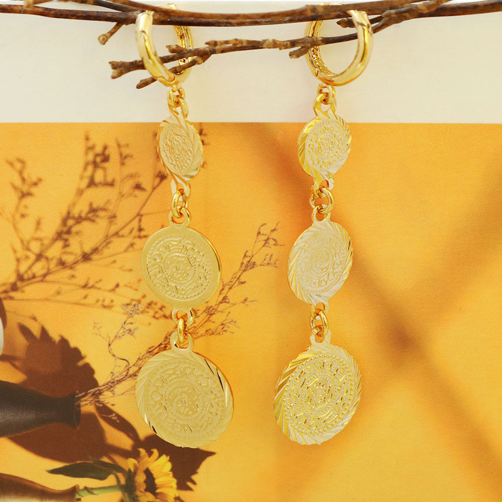 14K Yellow Gold Hanging Coin Earrings