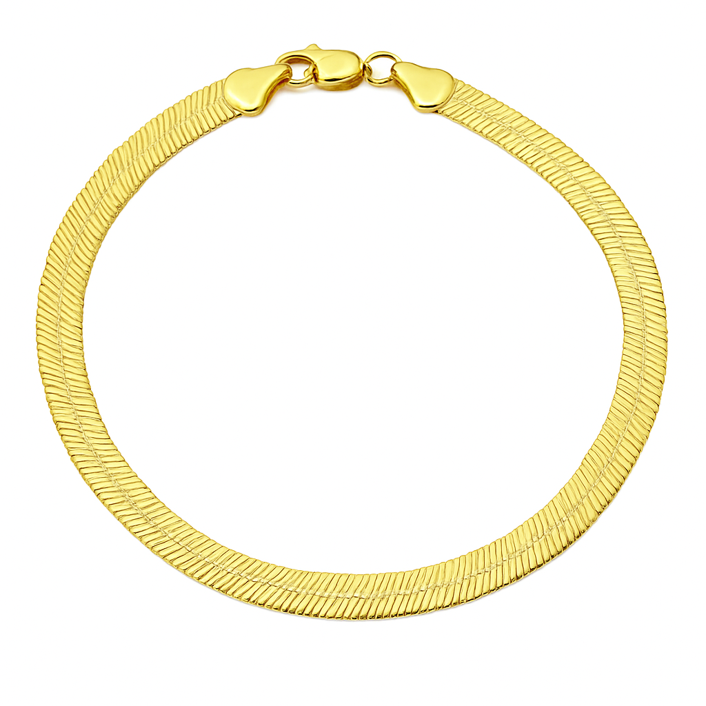 Premium 14K Gold Herringbone Chain – Gold & Silver | 16” 18” 20” 24” | Matching Bracelets & Anklets | Unisex Flat Snake Chain Jewelry