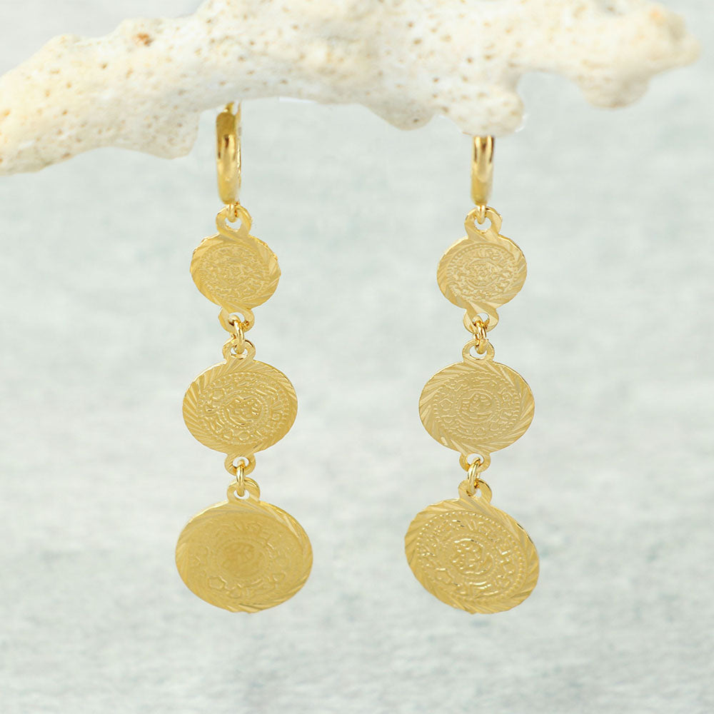 14K Yellow Gold Hanging Coin Earrings