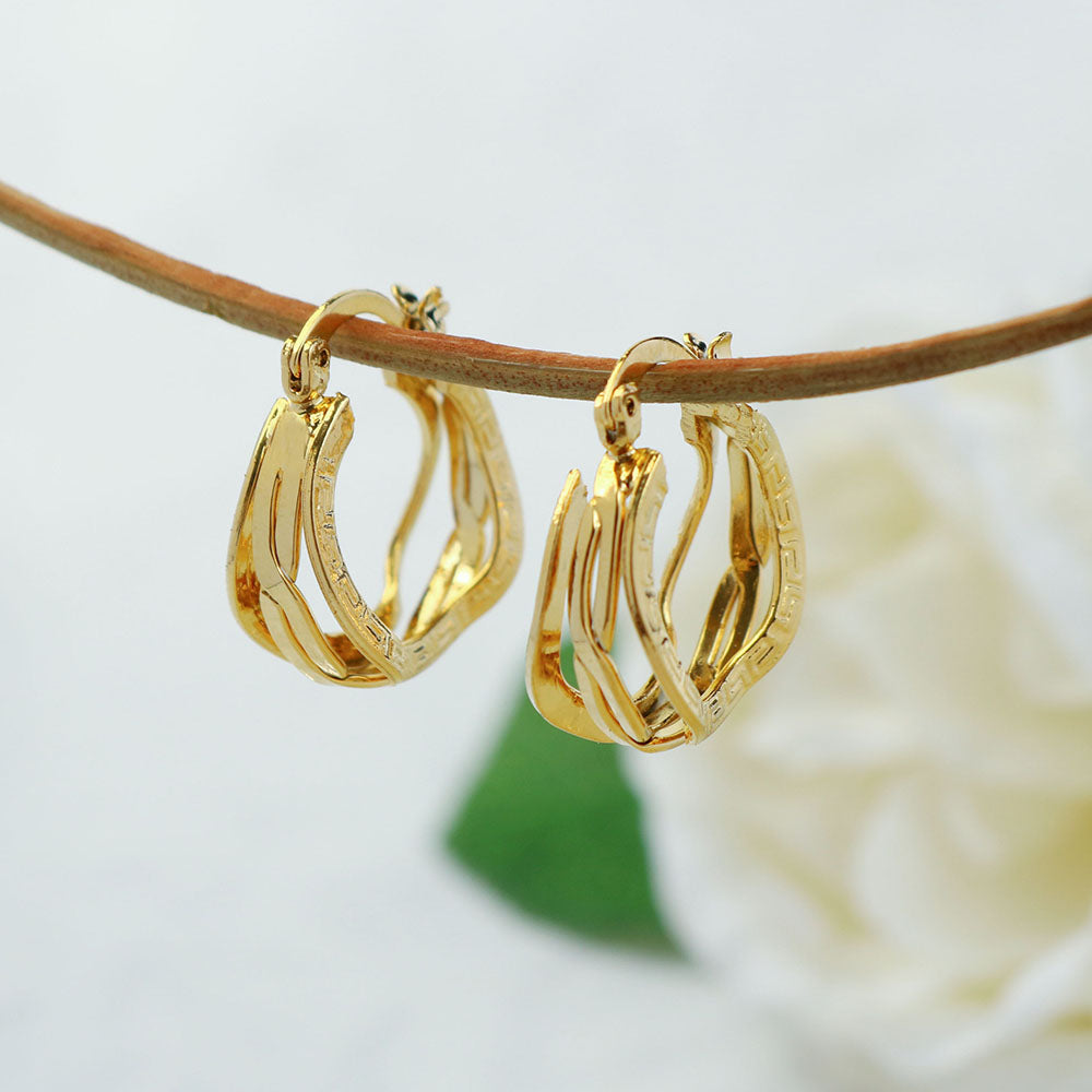 14K Greek Gold Unique Hoop Earrings