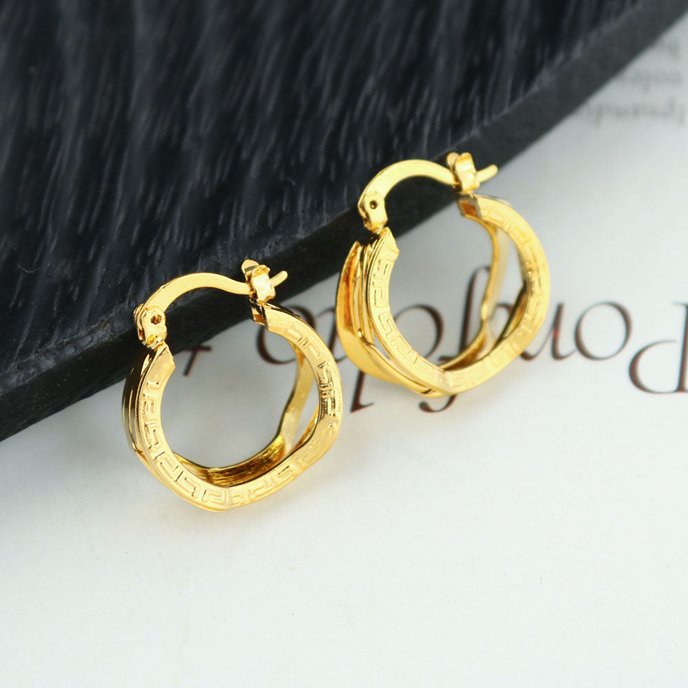 14K Greek Gold Unique Hoop Earrings