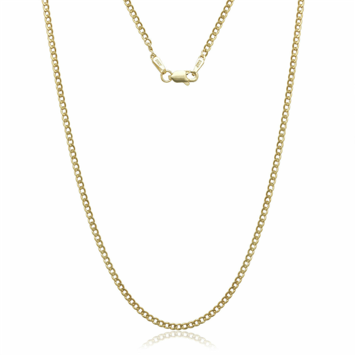 14K Solid Yellow Gold 2.4mm Cuban Chain Necklace