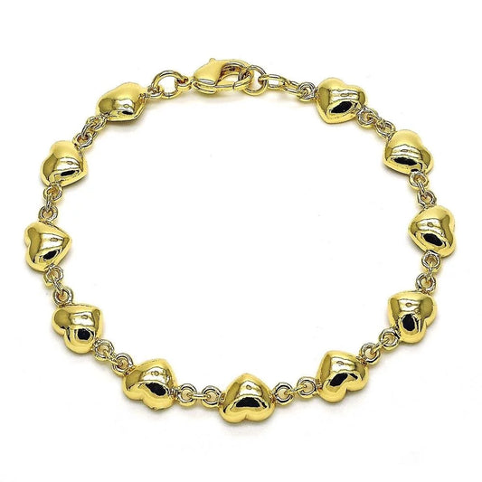 14k Gold Filled High Polish Finish Cute Heart Bracelet 6.5