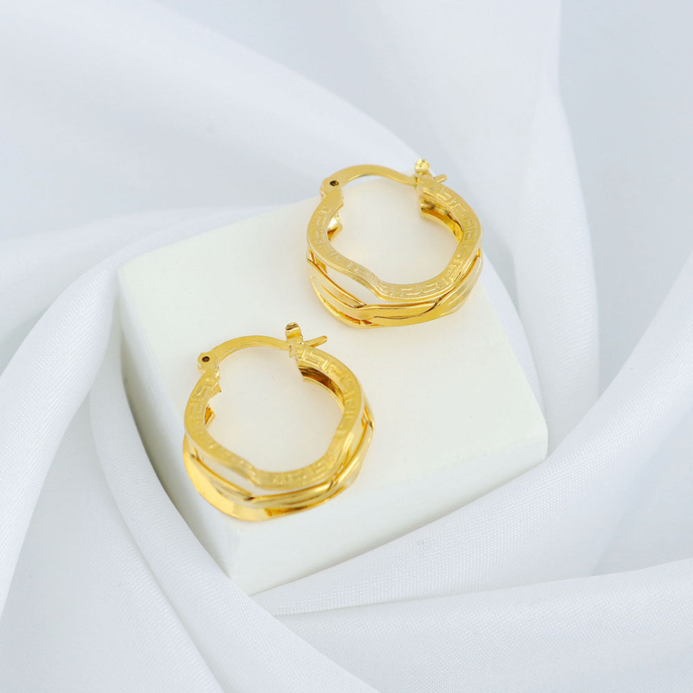 14K Greek Gold Unique Hoop Earrings