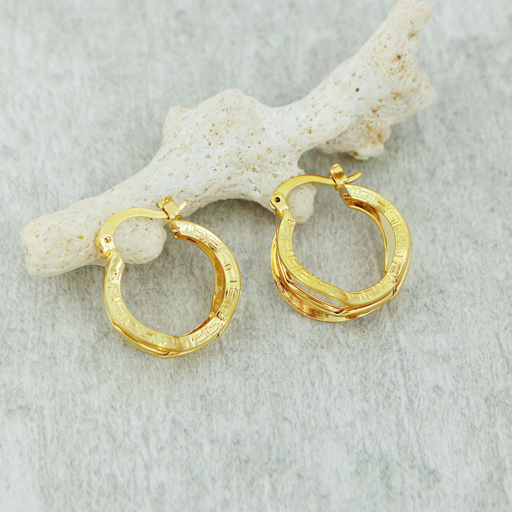 14K Greek Gold Unique Hoop Earrings