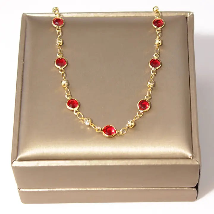 RMZ GOLD NYC 18K GOLD PLATED HIGH POLISH FINISH RED CRYSTAL ANKLET