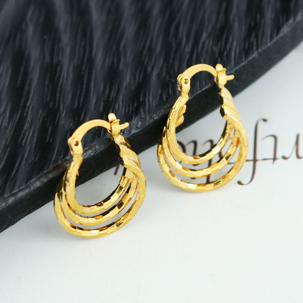 14k Diamond Cut Swirl Hoop Earrings