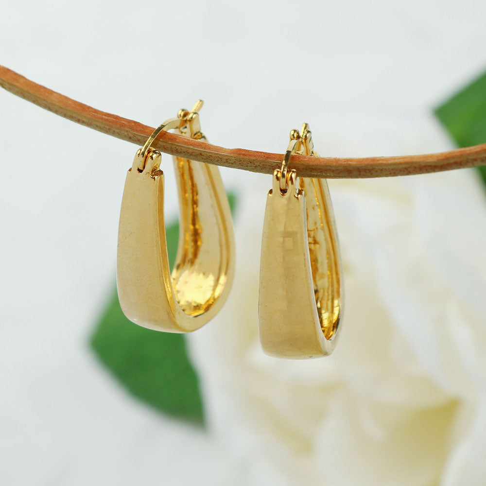 14K Gold Solid Flat Greek Hoop Earrings