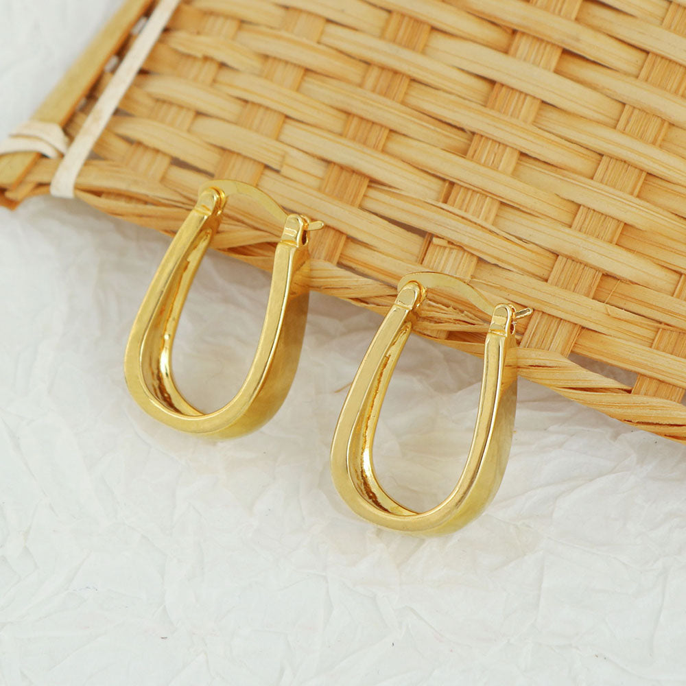 14K Gold Solid Flat Greek Hoop Earrings