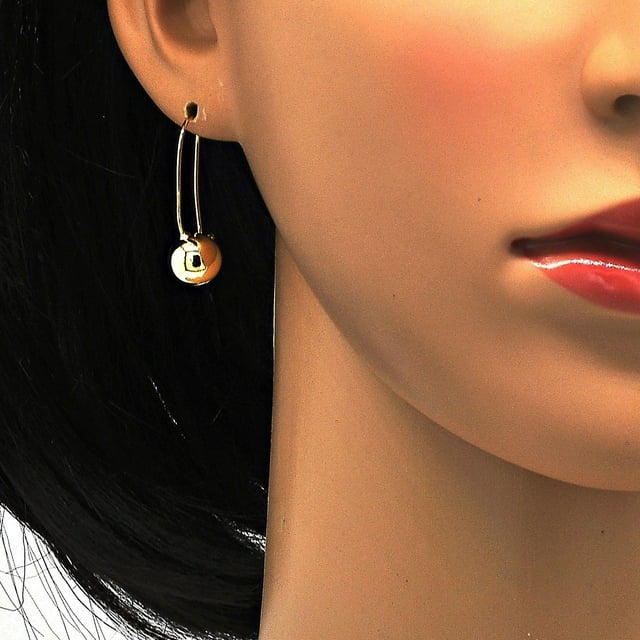 14k Gold Filled High Polish Finsh Leverback Earring, Ball Design, Polished Finish, Golden Tone