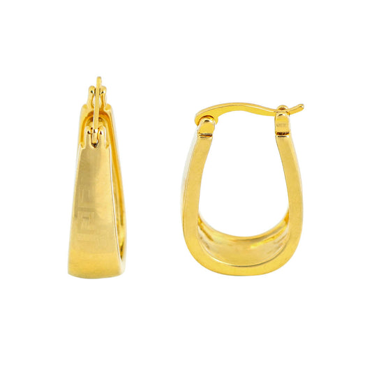 14K Gold Solid Flat Greek Hoop Earrings